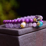 Lavender Purple Crystal Bracelets with Pearl Charm for Women