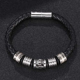 Leather Braided Men Bracelet with Skull Stainless Steel Magnetic Clasp