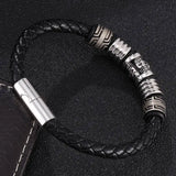 Leather Braided Men Bracelet with Skull Stainless Steel Magnetic Clasp