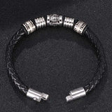 Leather Braided Men Bracelet with Skull Stainless Steel Magnetic Clasp