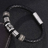 Leather Braided Men Bracelet with Skull Stainless Steel Magnetic Clasp