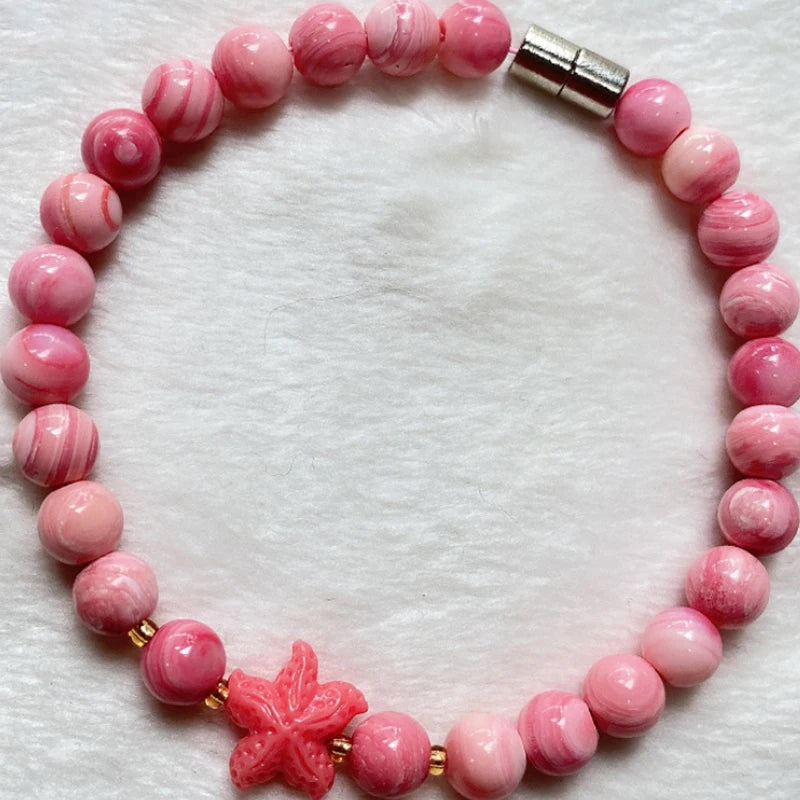 Light Pink Shell Bracelets 6mm Round Beads Bracelets for Women Girl