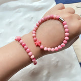 Light Pink Shell Bracelets 6mm Round Beads Bracelets for Women Girl