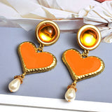 Long Heart Earrings High-Quality Metal Oiled Drop Earring