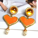 Long Heart Earrings High-Quality Metal Oiled Drop Earring