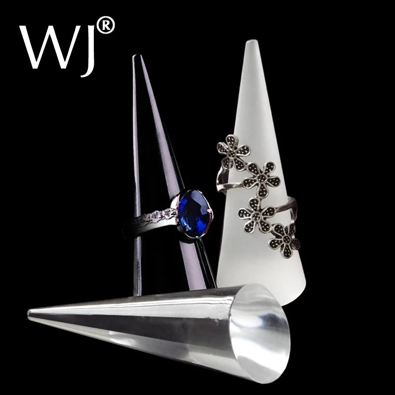 Set of 10 Clear Acrylic Crystal Cone Ring Holder Display Stands