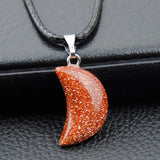 12 pcs Mixed Natural Stone Moon Pendant Necklaces Lucky MN427