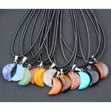 12 pcs Mixed Natural Stone Moon Pendant Necklaces Lucky MN427