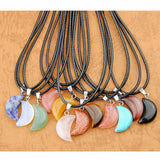 12 pcs Mixed Natural Stone Moon Pendant Necklaces Lucky MN427