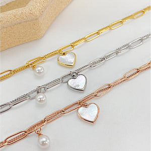Titanium Steel Pearl Bracelet Women Heart Bracelet Jewelry