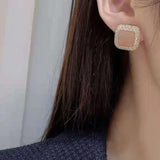 Pink Square Stainless Steel Mini Earrings With Stone