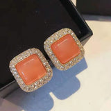 Pink Square Stainless Steel Mini Earrings With Stone