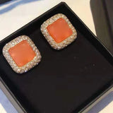 Pink Square Stainless Steel Mini Earrings With Stone