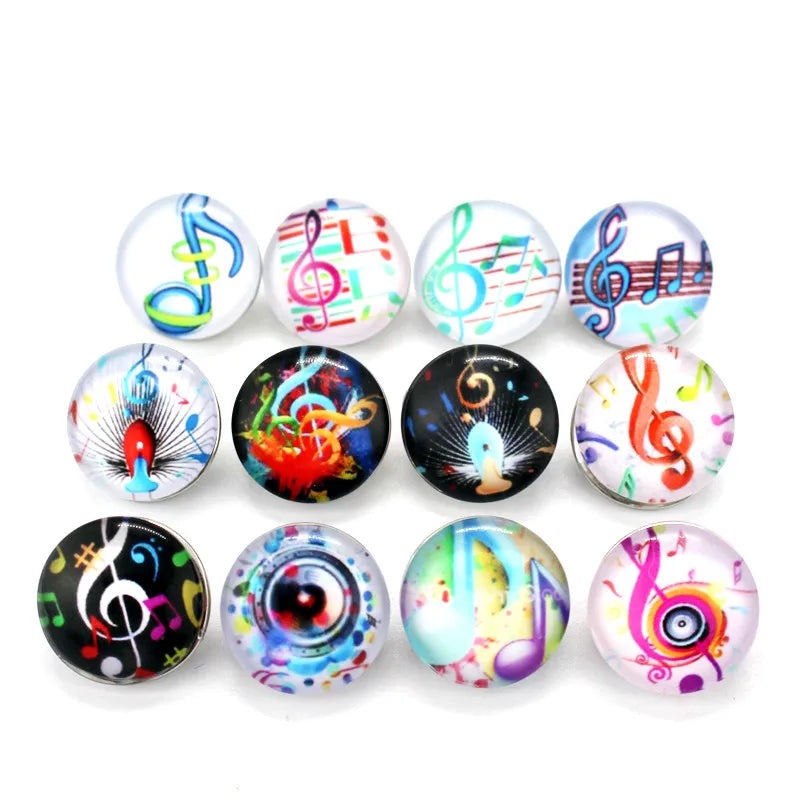 Set of 20 Musical Notation Glass Snaps Charms for Bracelets 18mm