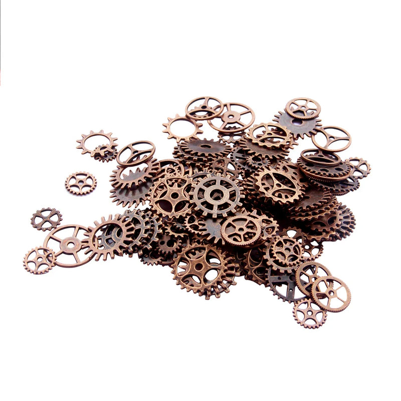100pcs Vintage Red Copper Gear Charms for Jewelry Making