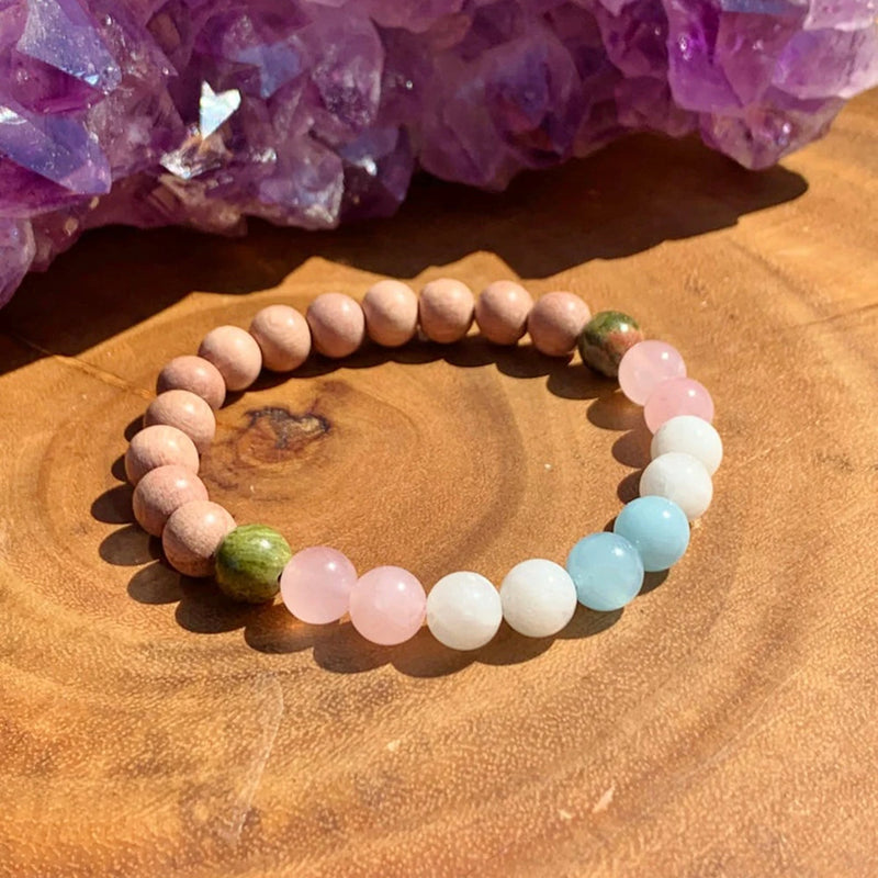 Moonstone Rose Quartz Women's Bracelet 8 mm Unakite Rosewood Wish Love Lucky