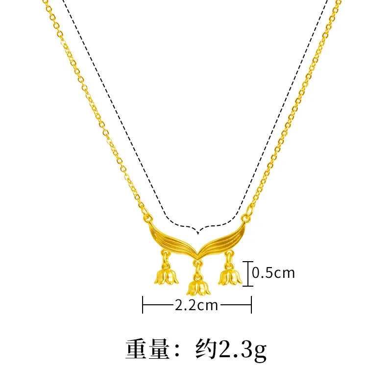 European Fine Woman Lily of the Valley 24KT Necklace