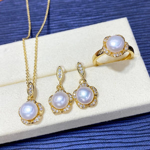 3Pcs Pearl Pendant Set & Earring Necklace
