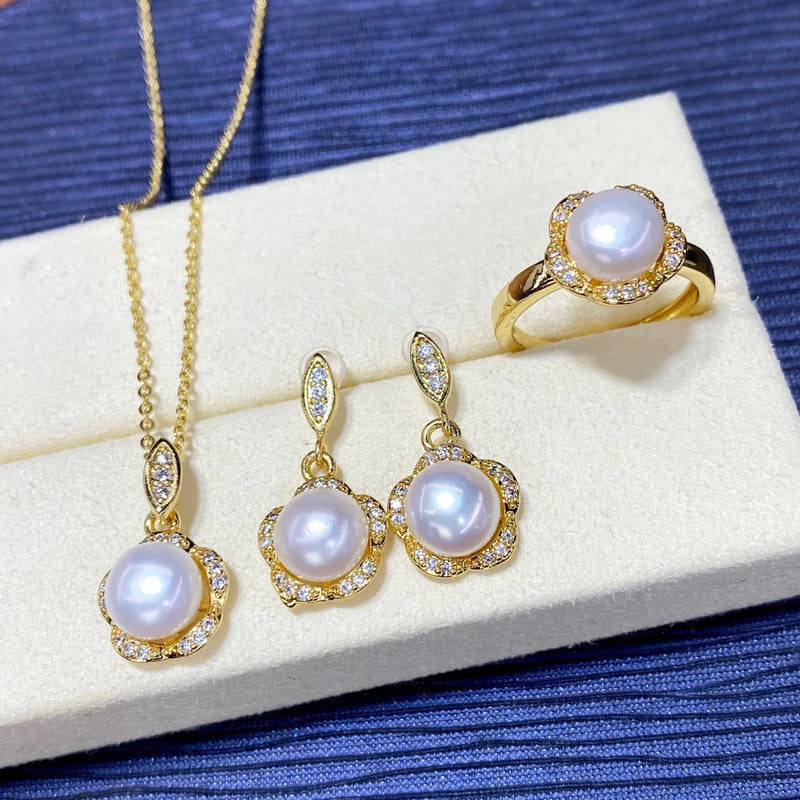 3Pcs Pearl Pendant Set & Earring Necklace