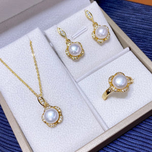 3Pcs Pearl Pendant Set & Earring Necklace