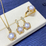 3Pcs Pearl Pendant Set & Earring Necklace