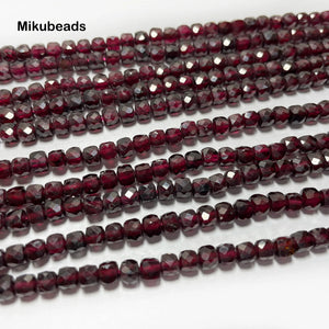 Natural 4mm Red Garnet Faceted Square Loose Beads For Jewelry Making