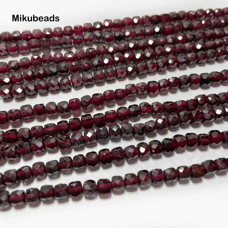 Natural 4mm Red Garnet Faceted Square Loose Beads For Jewelry Making