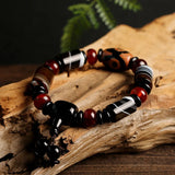 Ethnic Style Men's Agate Bracelet with Three Eyes Dzi Beads