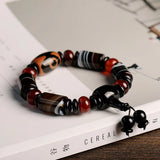 Ethnic Style Men's Agate Bracelet with Three Eyes Dzi Beads