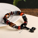 Ethnic Style Men's Agate Bracelet with Three Eyes Dzi Beads