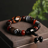 Ethnic Style Men's Agate Bracelet with Three Eyes Dzi Beads
