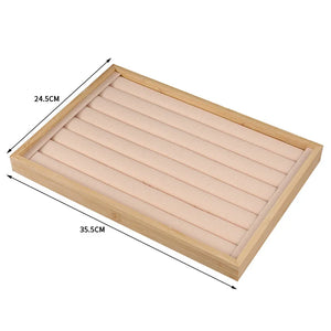 Bamboo Ring Display Tray Velvet Organizer Stackable Jewellery Storage