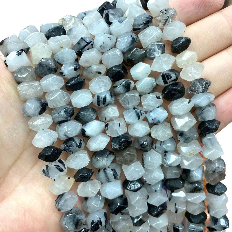 Rutilated Quartz Irregular Wheel Faceted Stone Beads 6-11MM