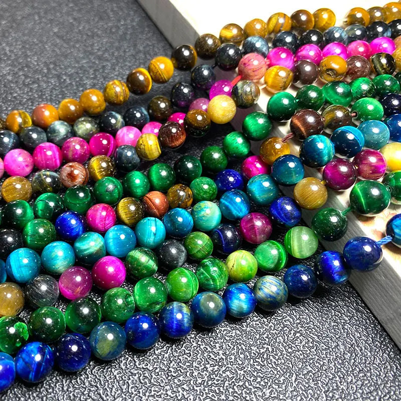 Colorful Tiger Eye Round Stone Beads 4-12 MM