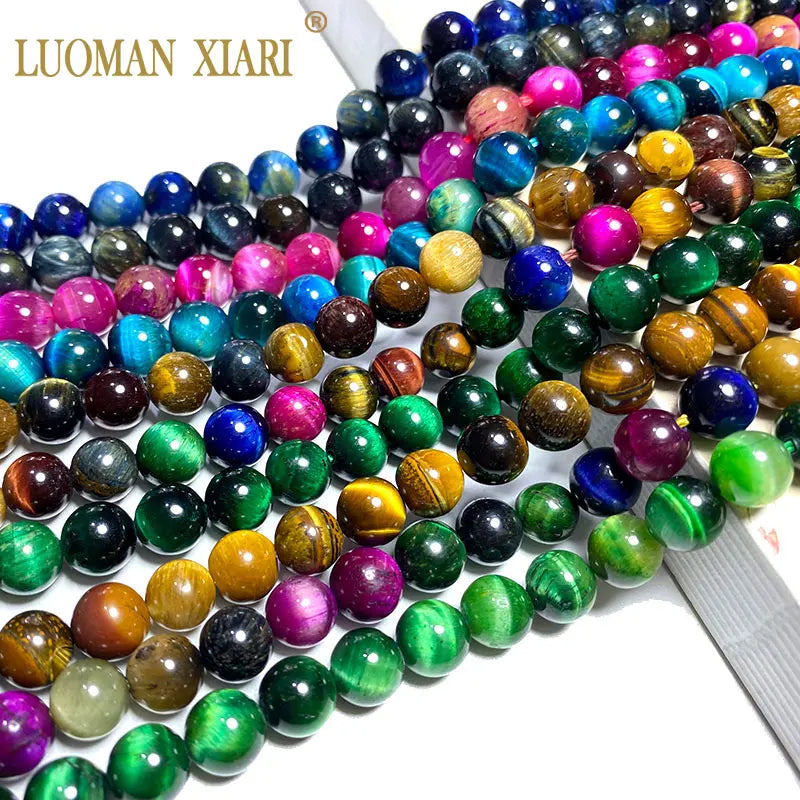 Colorful Tiger Eye Round Stone Beads 4-12 MM