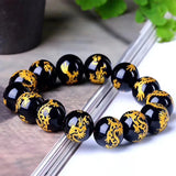Dragon Carving Round Buddha Bead Bracelet 14mm Crystal Lucky Jewelry