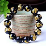 Dragon Carving Round Buddha Bead Bracelet 14mm Crystal Lucky Jewelry