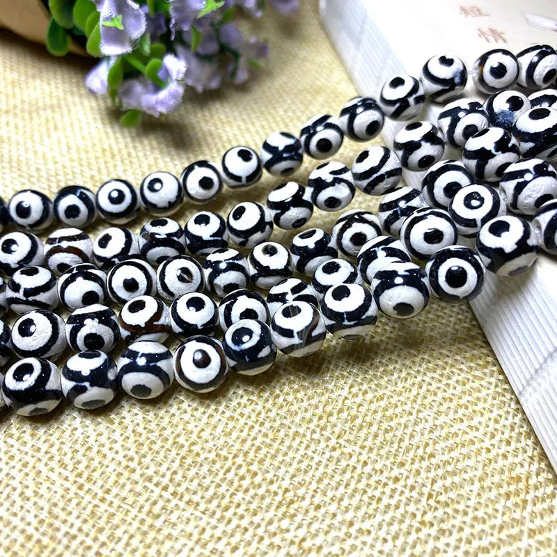 Natural Dzi Agate Evil Eye Loose Stone Beads for DIY Jewelry Making 15''