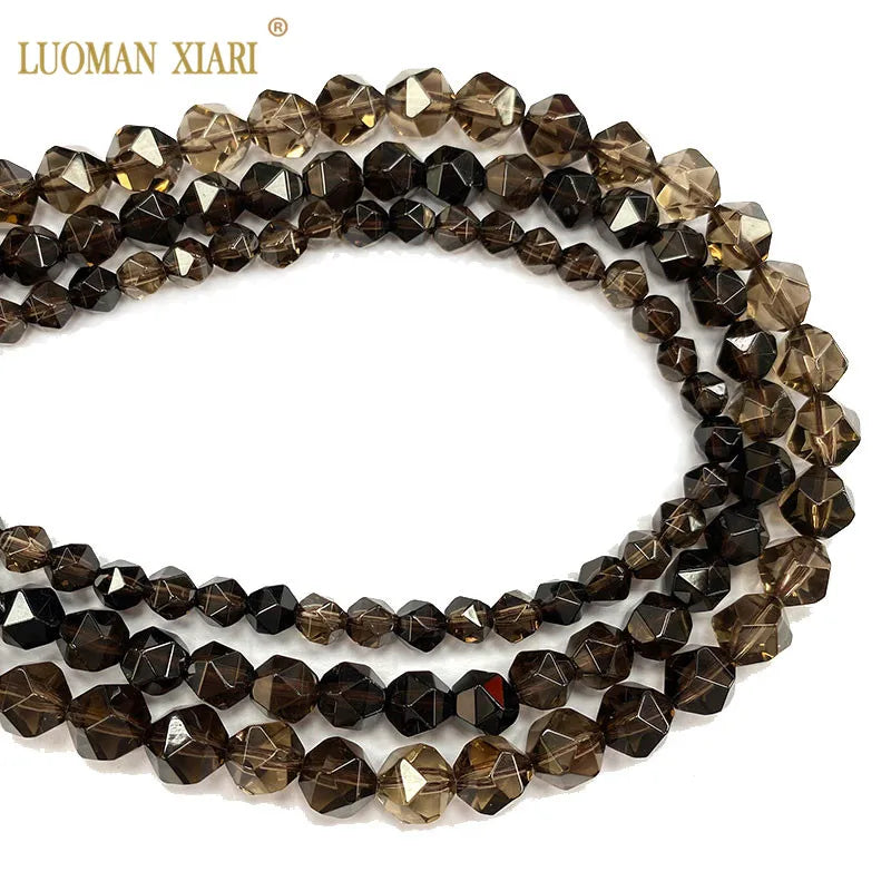 Smoky Quartz Faceted Round Stone Spacer Beads for DIY Jewelry Making