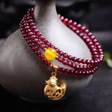 Garnet Bracelet Wine Red Bead Chicken Pendant Crystal Bohemian Jewelry