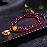 Garnet Bracelet Wine Red Bead Chicken Pendant Crystal Bohemian Jewelry