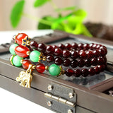 Garnet Bracelet Wine Red Bead & Elephant Pendant Lucky Bracelet for Women