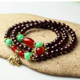 Garnet Bracelet Wine Red Bead & Elephant Pendant Lucky Bracelet for Women