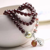 Garnet Bracelet Wine Red Bead Tibetan Silver PiXiu Pendant