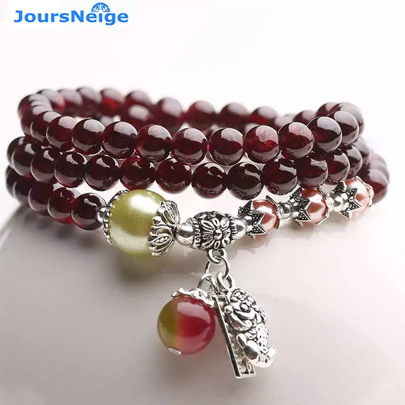 Garnet Bracelet Wine Red Bead Tibetan Silver PiXiu Pendant
