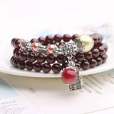 Garnet Bracelet Wine Red Bead Tibetan Silver PiXiu Pendant