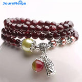 Garnet Bracelet Wine Red Bead Tibetan Silver PiXiu Pendant