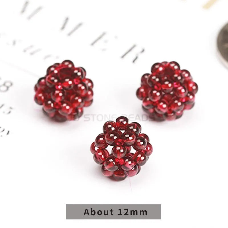 Hand-woven Natural Garnet Stone Bracelet 3mm Lucky Ball Bracelets