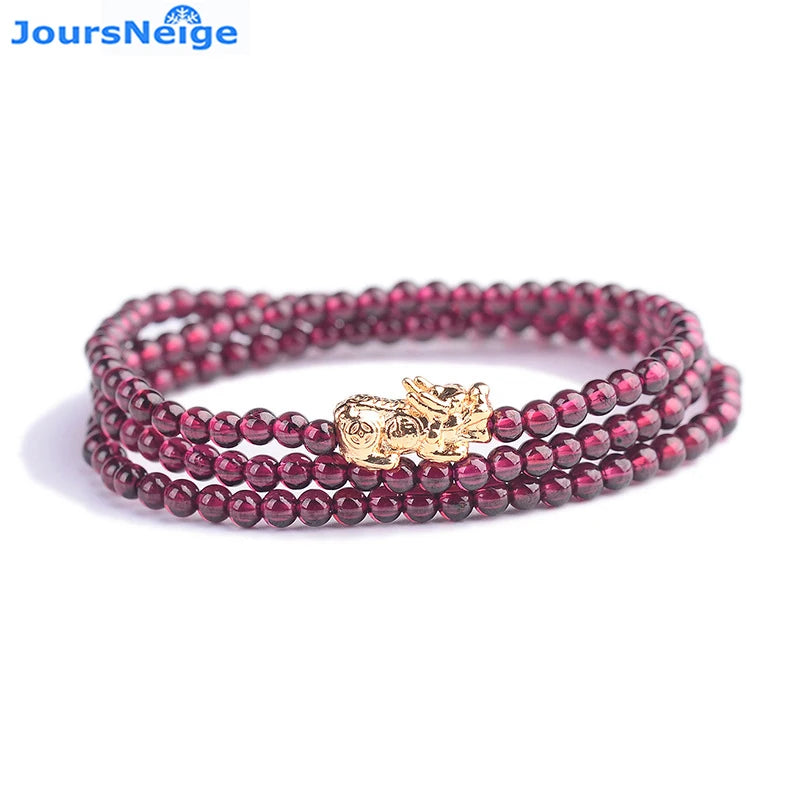 Garnet Stone Bracelet Wine Red Bead Pixiu Bracelet Lucky Women Jewelry