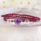 Natural Garnet Stone Bracelet Wine Red Bead Tibetan Silver Women Crystal